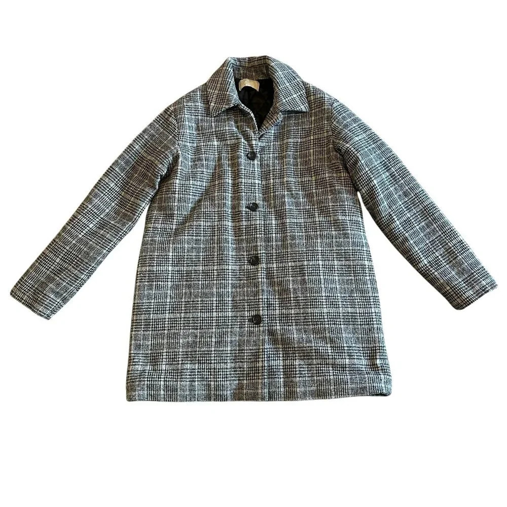 Oak + Fort Grey Black Plaid Wool Blend Jacket Button-Down Size Small Women's